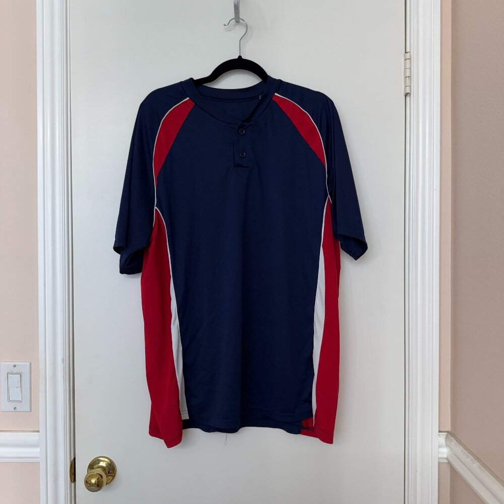 Augusta Men's Blue Red White Pullover Short Sleeve Athletic T-Shirt, Size XL